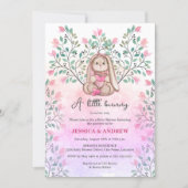 Invitation Whimsical Girl Bunny Baby shower floral (Devant)
