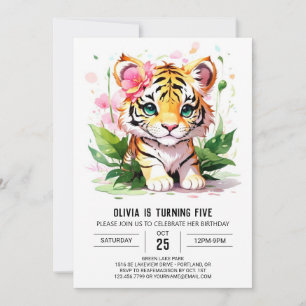 Invitation Whimsical Girl Custom Tiger Anniversaire