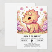 Invitation Whimsical Girl Dinosaur Digital Anniversaire (Devant / Derrière)