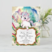 Invitation Whimsical Girl Unicorn Baby shower (Debout devant)
