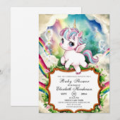 Invitation Whimsical Girl Unicorn Baby shower (Devant / Derrière)