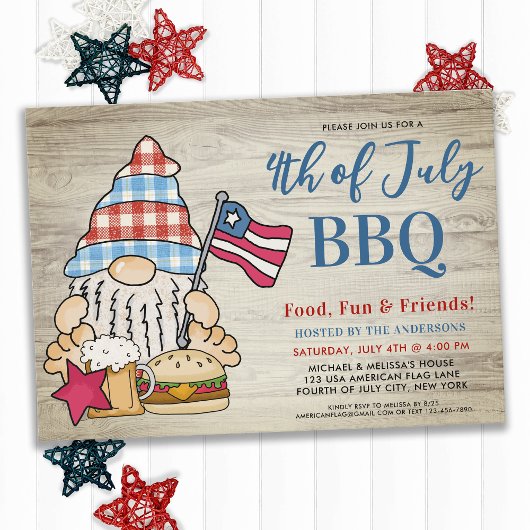 Invitation Whimsical Gnome 4 Juillet BBQ 4 Juillet
