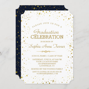 Invitation Whimsical Gold Sparkle Starry Sky Graduation Party