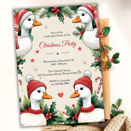 Invitation Whimsical Goose Cozy Winter Christmas Party