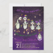 Invitation Whimsical Goose Family Mardi Gras Purple Pink (Devant)