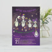 Invitation Whimsical Goose Family Mardi Gras Purple Pink (Debout devant)