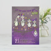 Invitation Whimsical Goose Family Mardi Gras Purple Yellow (Debout devant)