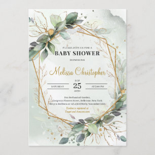 Invitation Whimsical Green feuillage or géométrique Baby
