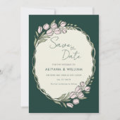 Invitation Whimsical Green Floral Border  Save The Date (Devant)