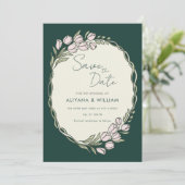 Invitation Whimsical Green Floral Border  Save The Date (Debout devant)