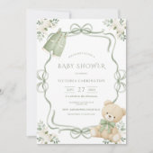 Invitation Whimsical Green Frame Vintage Bear  (Devant)