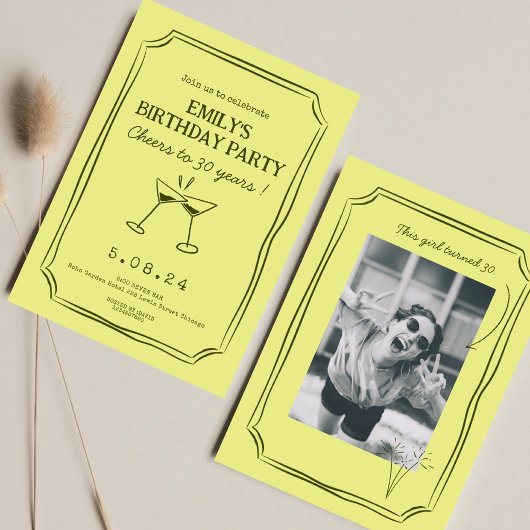 Invitation Whimsical Green Funky Cheers Bières 30 e anniversa