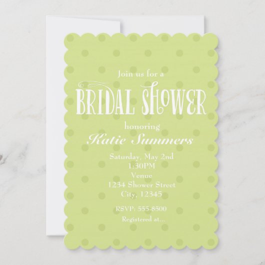 Invitation Whimsical Green Polka BRIDAL DOUCHE (Devant)