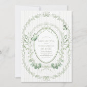 Invitation Whimsical Greenery Frame Vintage Baby Shower (Devant)
