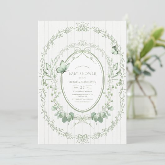 Invitation Whimsical Greenery Frame Vintage Baby Shower (Debout devant)