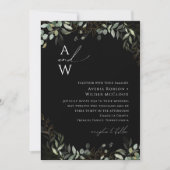 Invitation Whimsical Greenery Mariage Monogramme noir et or (Devant)