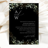 Invitation Whimsical Greenery Mariage Monogramme noir et or