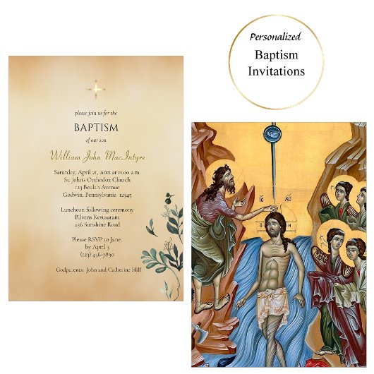 Invitation Whimsical Greenery Parchment Orthodox Baptism