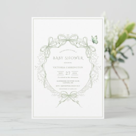 Invitation Whimsical Greenery Vintage Baby Shower (Debout devant)