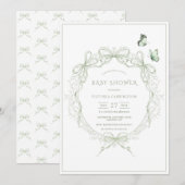 Invitation Whimsical Greenery Vintage Bows Baby Shower (Devant / Derrière)