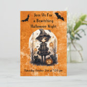 Invitation Whimsical Halloween Witch et ses amis Feline (Debout devant)