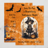 Invitation Whimsical Halloween Witch et ses amis Feline (Devant / Derrière)