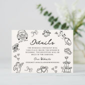 Invitation Whimsical Hand Drake Doodles Détails du Mariage (Debout devant)