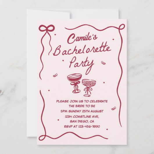 Invitation Whimsical Hand Draktail Bachelorette Party (Devant)