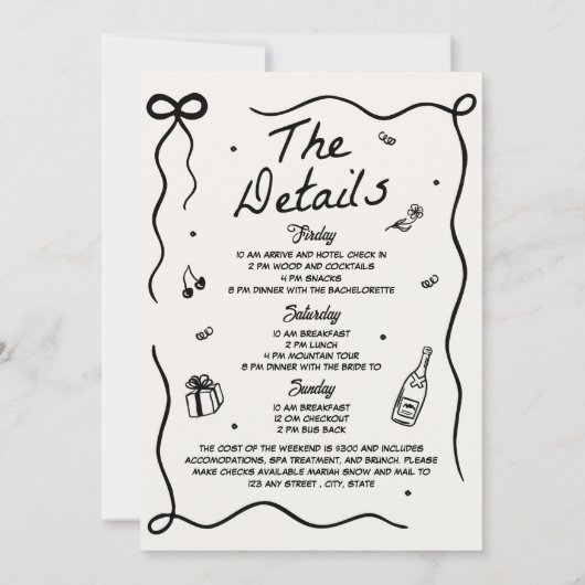 Invitation Whimsical Hand Draktail Bachelorette Party (Dos)