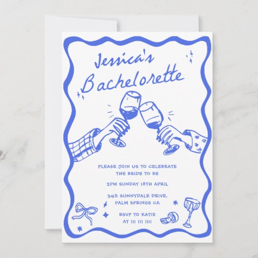 Invitation Whimsical Hand Draktail Bachelorette Party (Devant)