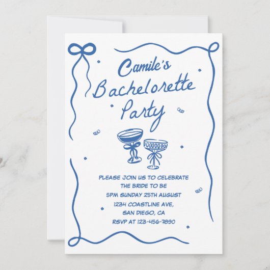 Invitation Whimsical Hand Draktail Bachelorette Party (Devant)