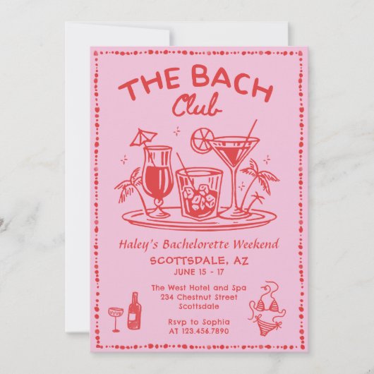 Invitation Whimsical Hand Draktail Bachelorette Week-end (Devant)