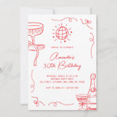 Invitation Whimsical Hand Drawn 30th Birthday Party (Devant)