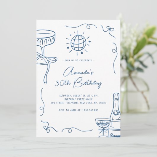 Invitation Whimsical Hand Drawn 30th Birthday Party (Debout devant)