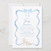Invitation Whimsical Hand Drawn Blue Bow Boy Baby Shower (Devant)