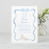 Invitation Whimsical Hand Drawn Blue Bow Boy Baby Shower (Debout devant)