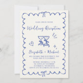 Invitation Whimsical Hand Drawn Blue Photo Wedding Reception (Devant)