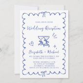 Invitation Whimsical Hand Drawn Blue Photo Wedding Reception (Devant)
