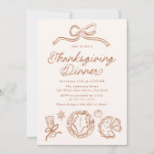 Invitation Whimsical Hand-Drawn Bow and Doodles Thanksgiving (Devant)