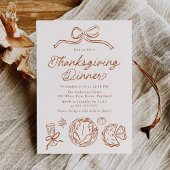 Invitation Whimsical Hand-Drawn Bow and Doodles Thanksgiving