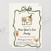 Invitation Whimsical Hand Drawn Bow Frame New Year Eve Party (Devant / Derrière)