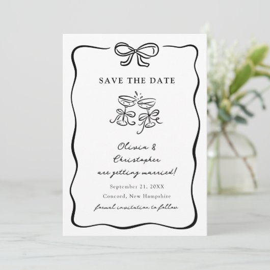 Invitation Whimsical Hand Drawn Bow Frame Save the Date (Debout devant)