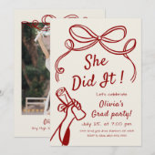 Invitation Whimsical Hand Drawn Bow Photo Graduation Party  (Devant / Derrière)