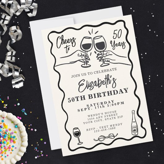Invitation Whimsical Hand Drawn Cheers to 50 Years Birthday