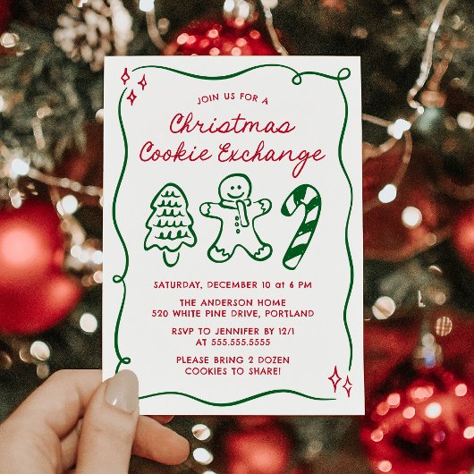Invitation Whimsical Hand-Drawn Christmas Cookie Exchange