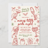 Invitation Whimsical Hand Drawn Christmas Girls Night (Devant)