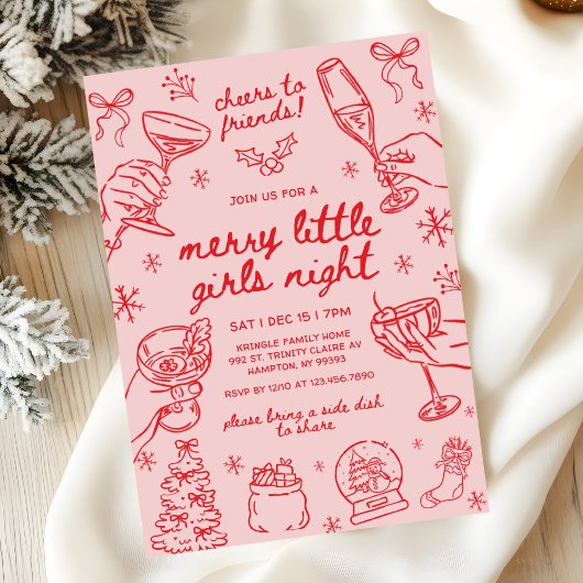 Invitation Whimsical Hand Drawn Christmas Girls Night