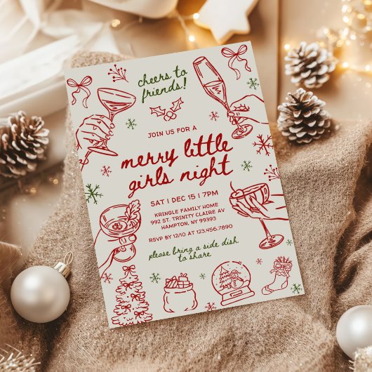 Invitation Whimsical Hand Drawn Christmas Girls Night