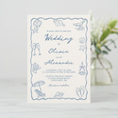 Invitation Whimsical Hand Drawn Coastal Beach Wedding (Debout devant)