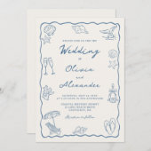Invitation Whimsical Hand Drawn Coastal Beach Wedding (Devant / Derrière)